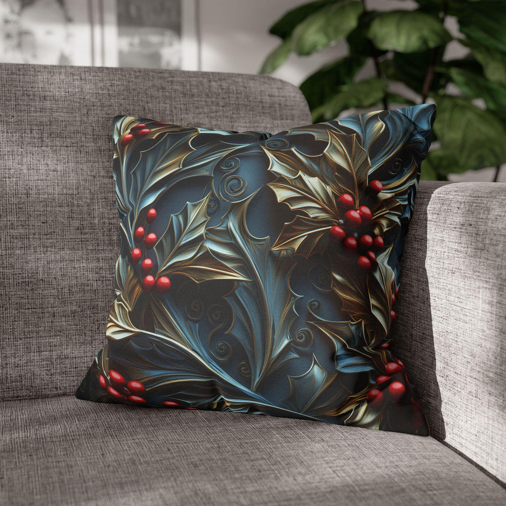 Elegant Holly Berries Pillow Cover: Festive Christmas Decor