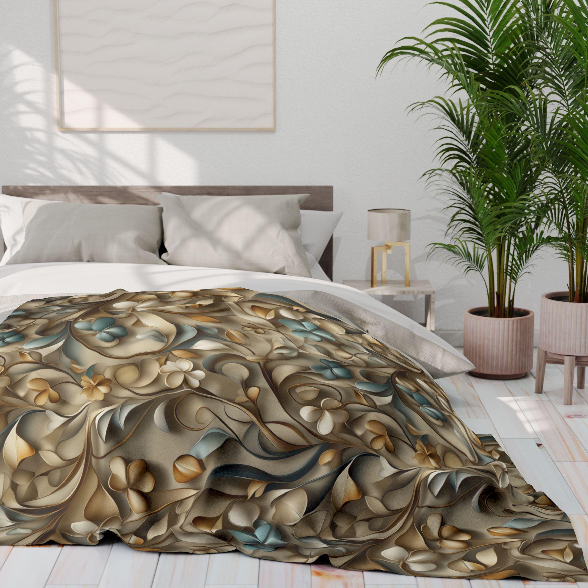 Elegant St. Patrick's Day Shamrock Throw: William Morris Inspired Irish Fleece Blanket for Home Decor