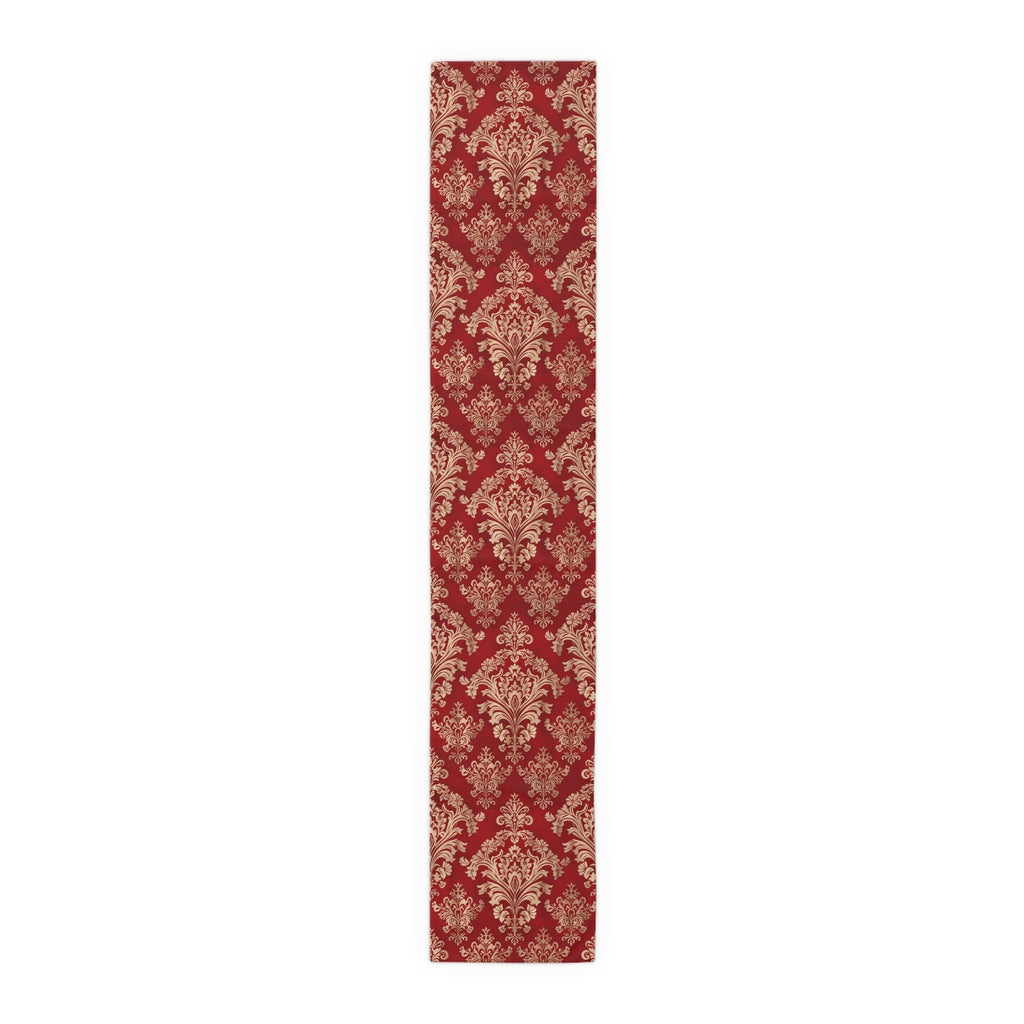 Red and Gold Damask Table Runner: Elegant Holiday Dining Decor