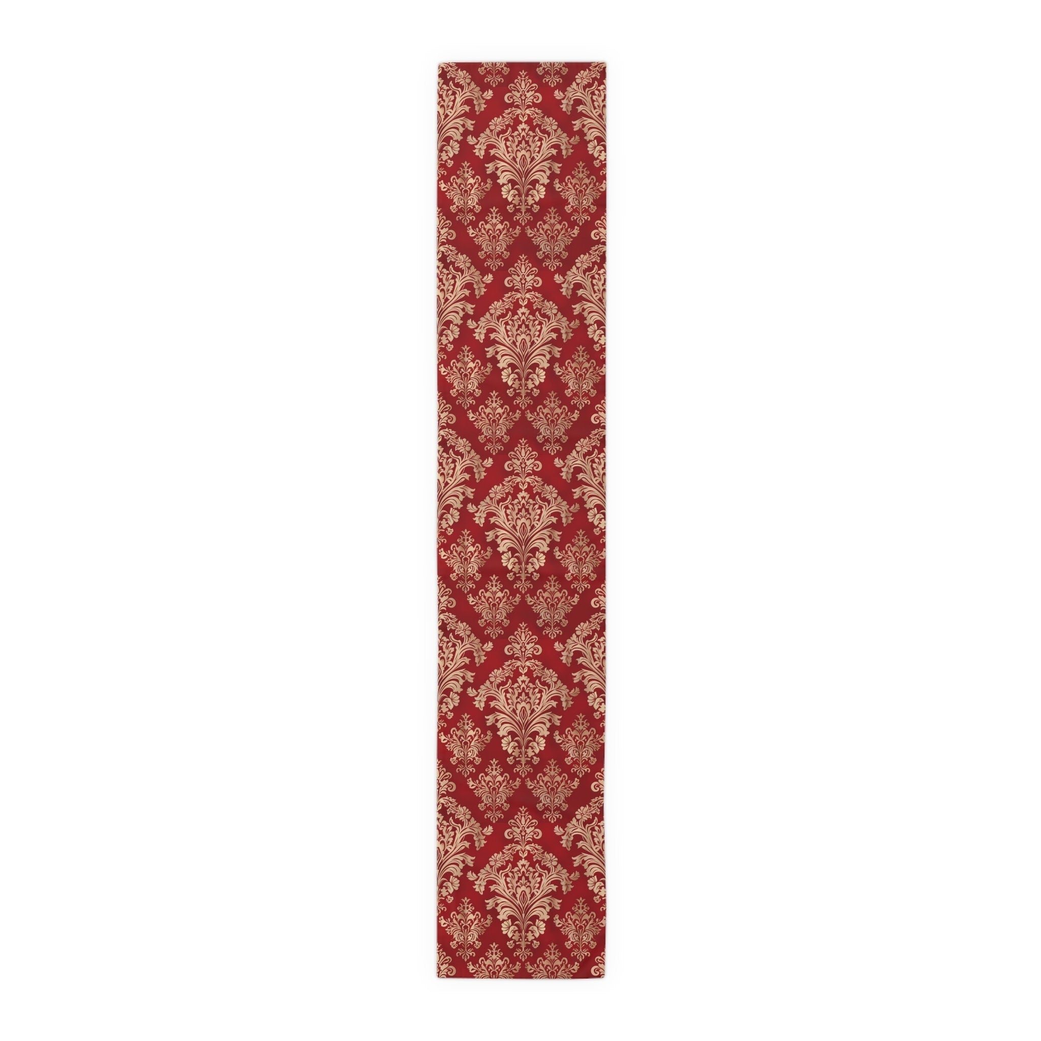 Red and Gold Damask Table Runner: Elegant Holiday Dining Decor