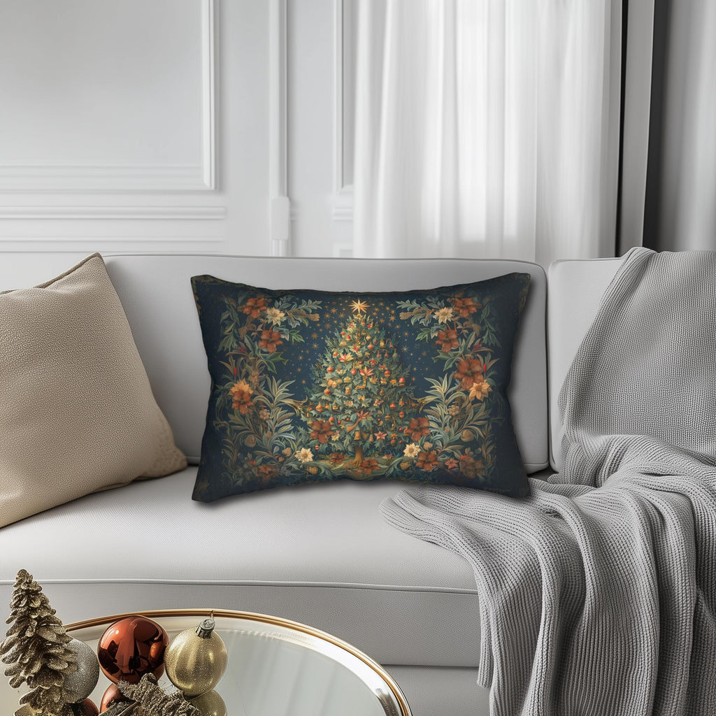 William Morris Inspired Elegant Christmas Tree Lumbar Pillow - Festive Holiday Decor Gift for Enthusiasts