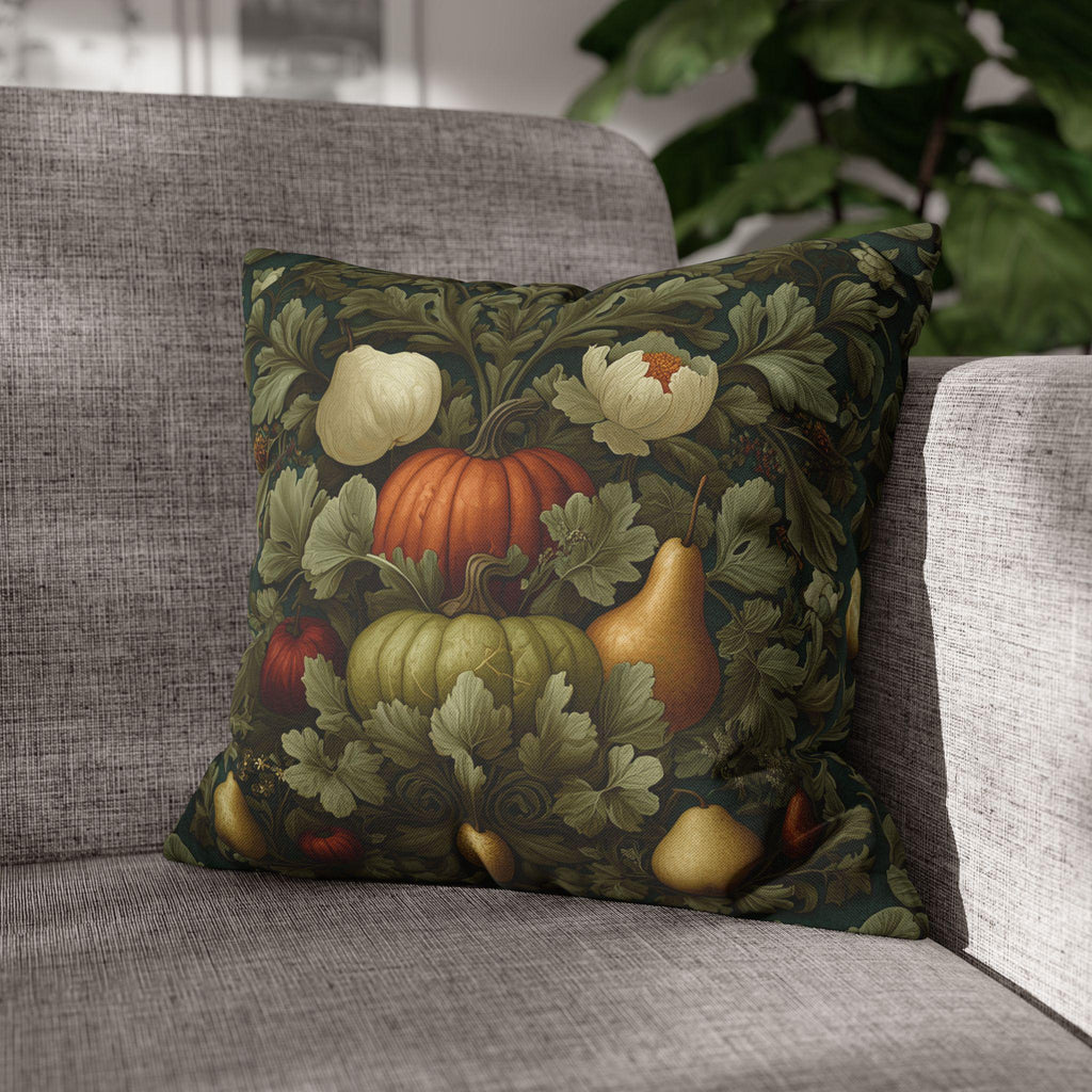 William Morris Botanical Fall Throw Pillow Cover: Green Pumpkin Harvest Tapestry Decor for Fall
