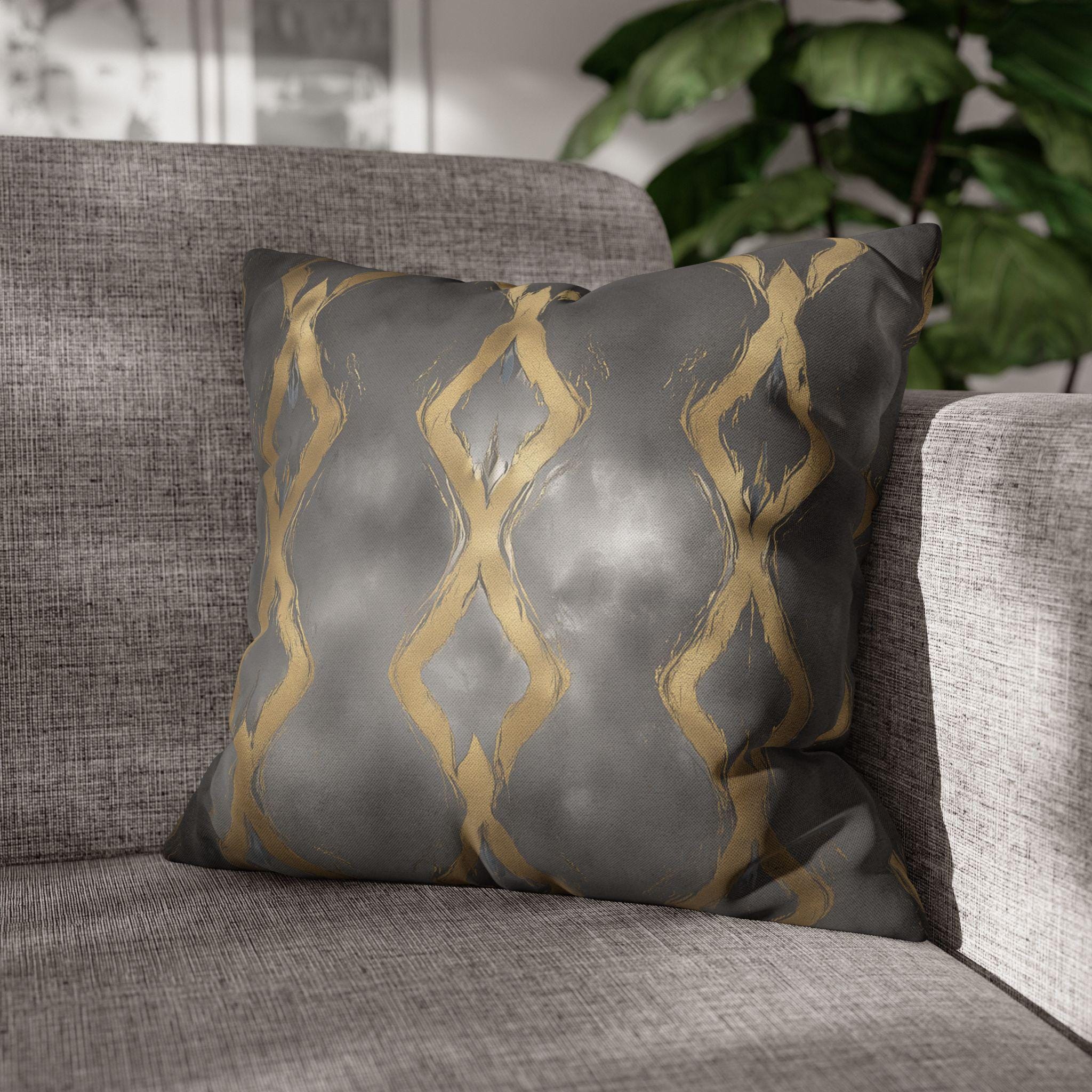 Gray & Gold Abstract Pillow Cover: Modern Glam Decor