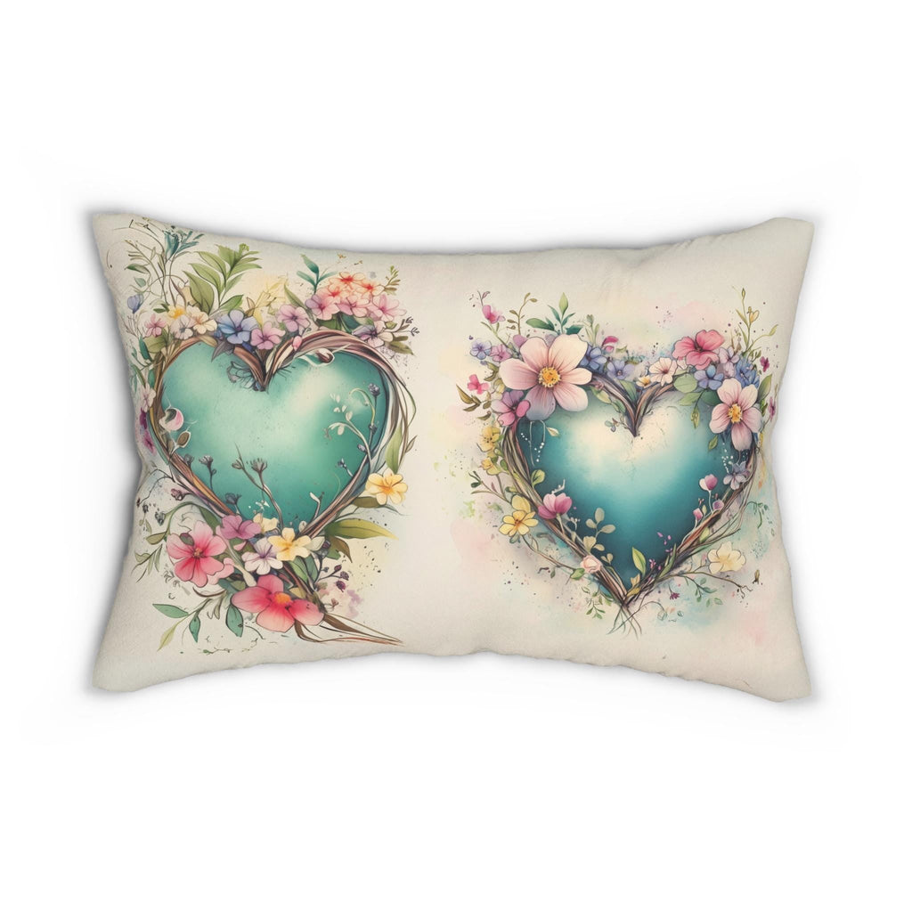 Floral Heart Wreath Lumbar Pillow: Romantic Home Decor Cushion