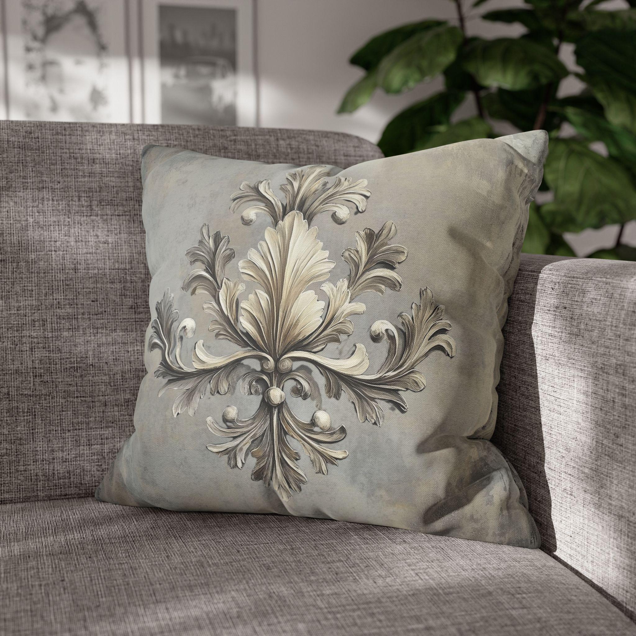 Rococo Acanthus Leaf Pillowcase, Elegant Beige Cream & Gray Classical European Art Inspired