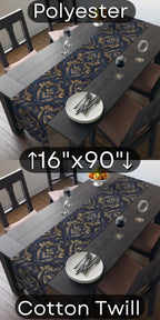 Royal Blue & Gold Damask Table Runner: Faux Brocade Holiday Accent