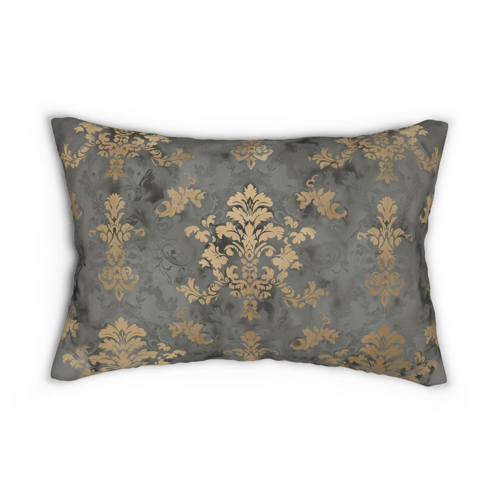Muted Gold Floral Damask Lumbar Pillow - Classic Elegance for Modern Grey Living Room Decor