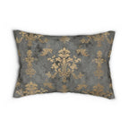 Muted Gold Floral Damask Lumbar Pillow - Classic Elegance for Modern Grey Living Room Decor