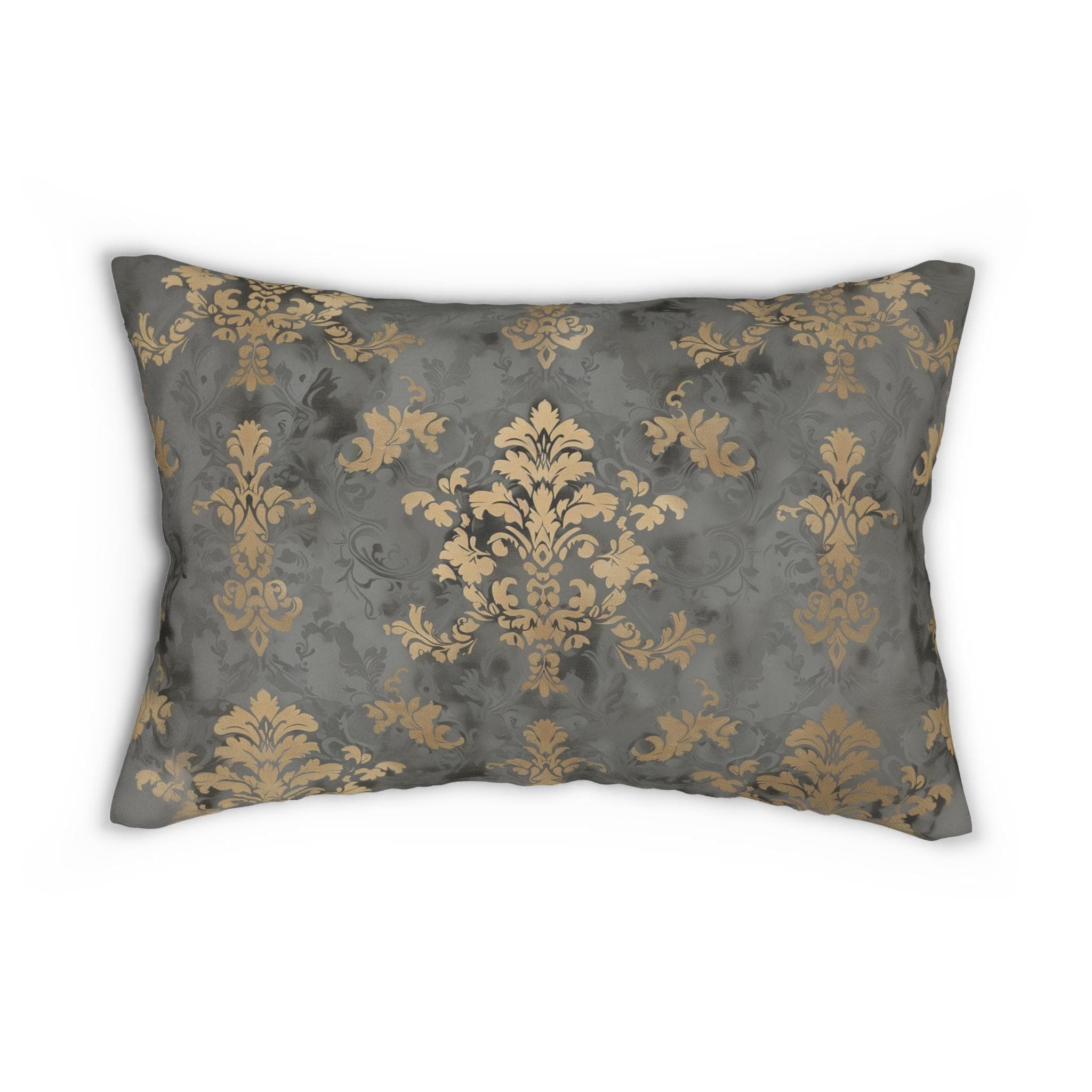 Muted Gold Floral Damask Lumbar Pillow - Classic Elegance for Modern Grey Living Room Decor