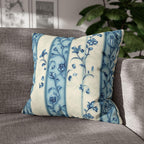 Elegant Blue & White Chinoiserie Floral Stripe Pillowcase: French-Inspired Square Cushion Cover