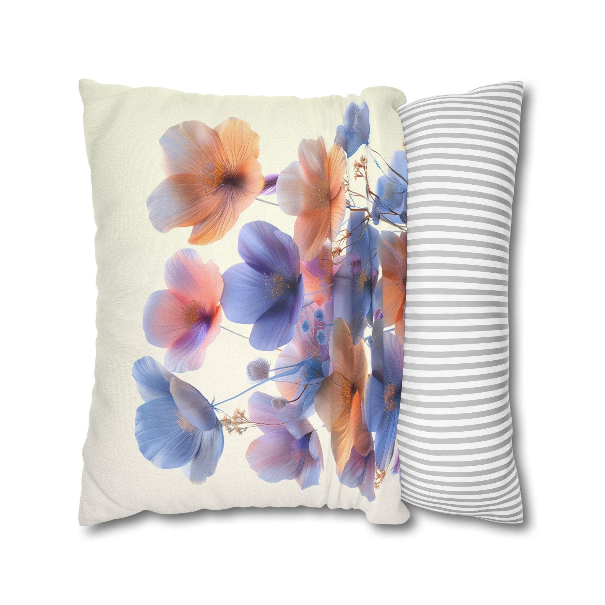 Watercolor Floral Throw Pillow Cover, Translucent Blossoms Decor