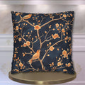 Chinoiserie Bird Throw Pillow Cover: Peach & Chestnut Floral, Navy Blue