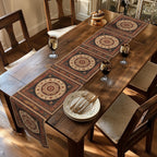 Persian Table Runner: Inspired by Antique Medallion Rug Design in Warm Rust and Cream