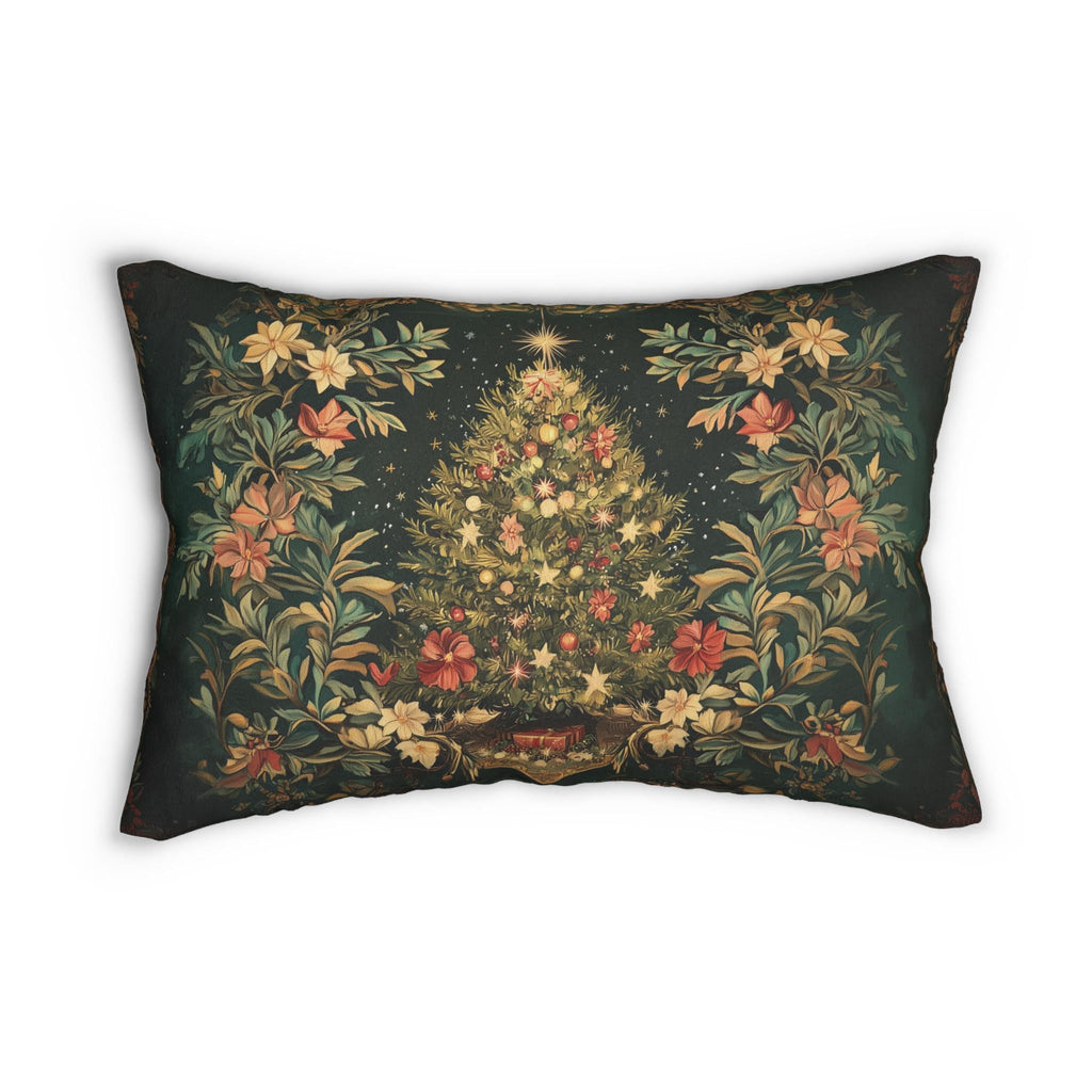 William Morris Inspired Christmas Tree Lumbar Pillow: Elegant Holiday Decor for Living Room