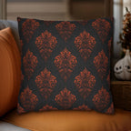 Halloween Damask Pillow Cover: Hidden Skulls in Black and Burnt Orange
