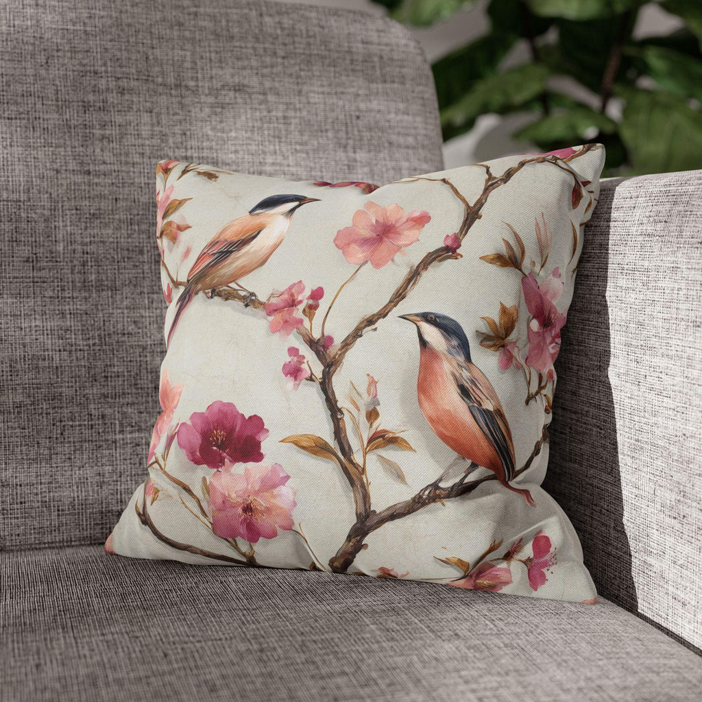 Chinoiserie Bird Pillow Cover: Vintage Style Floral Accent Cushion