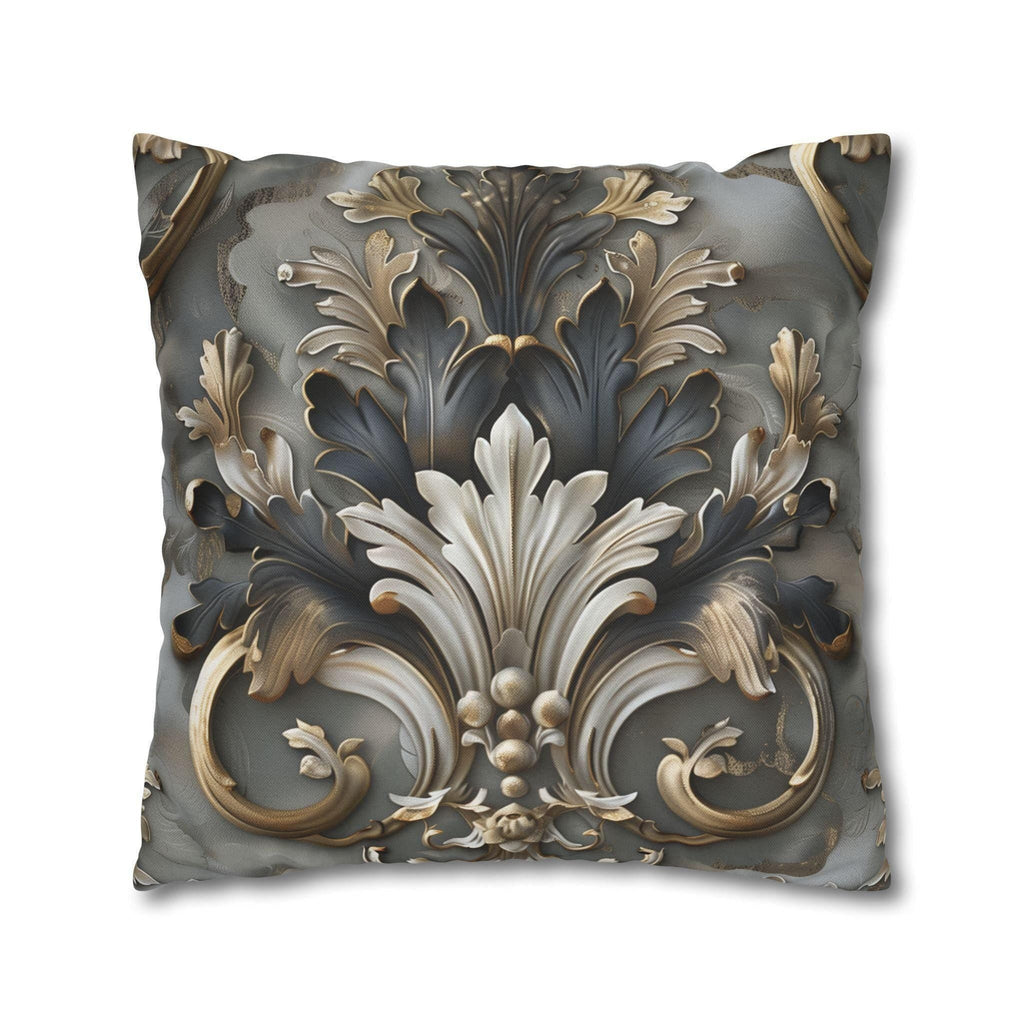 Baroque Pillow Cover: Ornate Gray, Gold, and Black Floral Design
