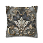 Baroque Pillow Cover: Ornate Gray, Gold, and Black Floral Design