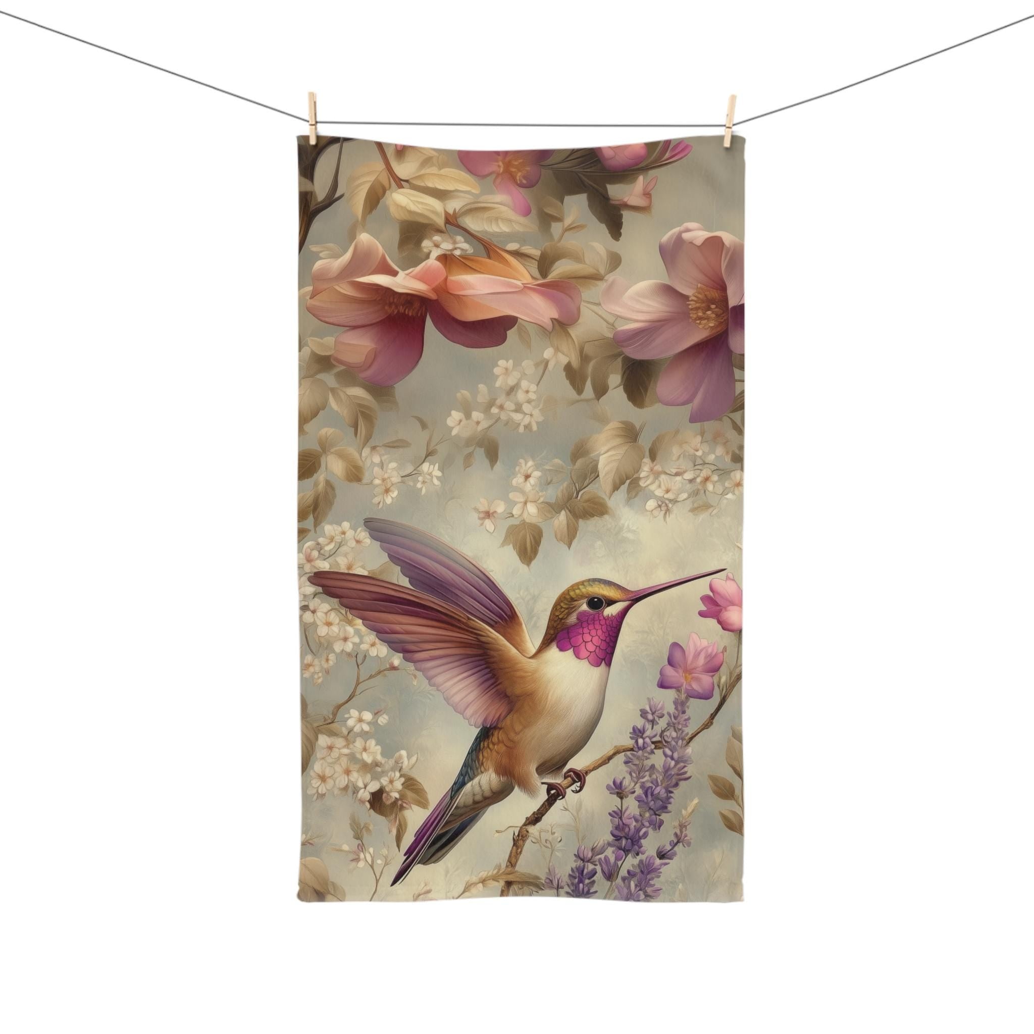 Hummingbird Hand Towel: William Morris Style Floral Bathroom Decor