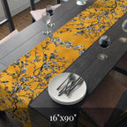 Elegant Chinoiserie Table Runner: Mustard Yellow with Black Birds, Asian-Inspired Dining Decor