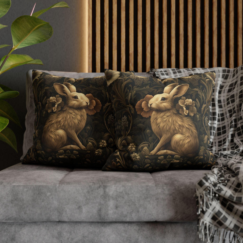 William Morris Inspired Wild Hare Pillow Cover: Garden Botanical Woodland Design