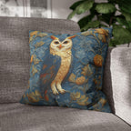 William Morris Style Throw Pillow Cover: Blue and Gold Owl Design