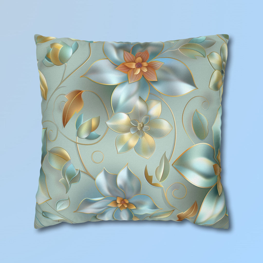 Floral Pillow Cover: Muted Teal Blue, Gold Magnolia Design