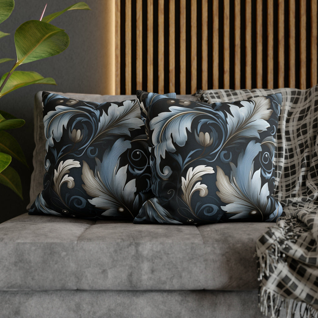 Blue Autumn Leaves Pillow Cover, Floral Pillowcase