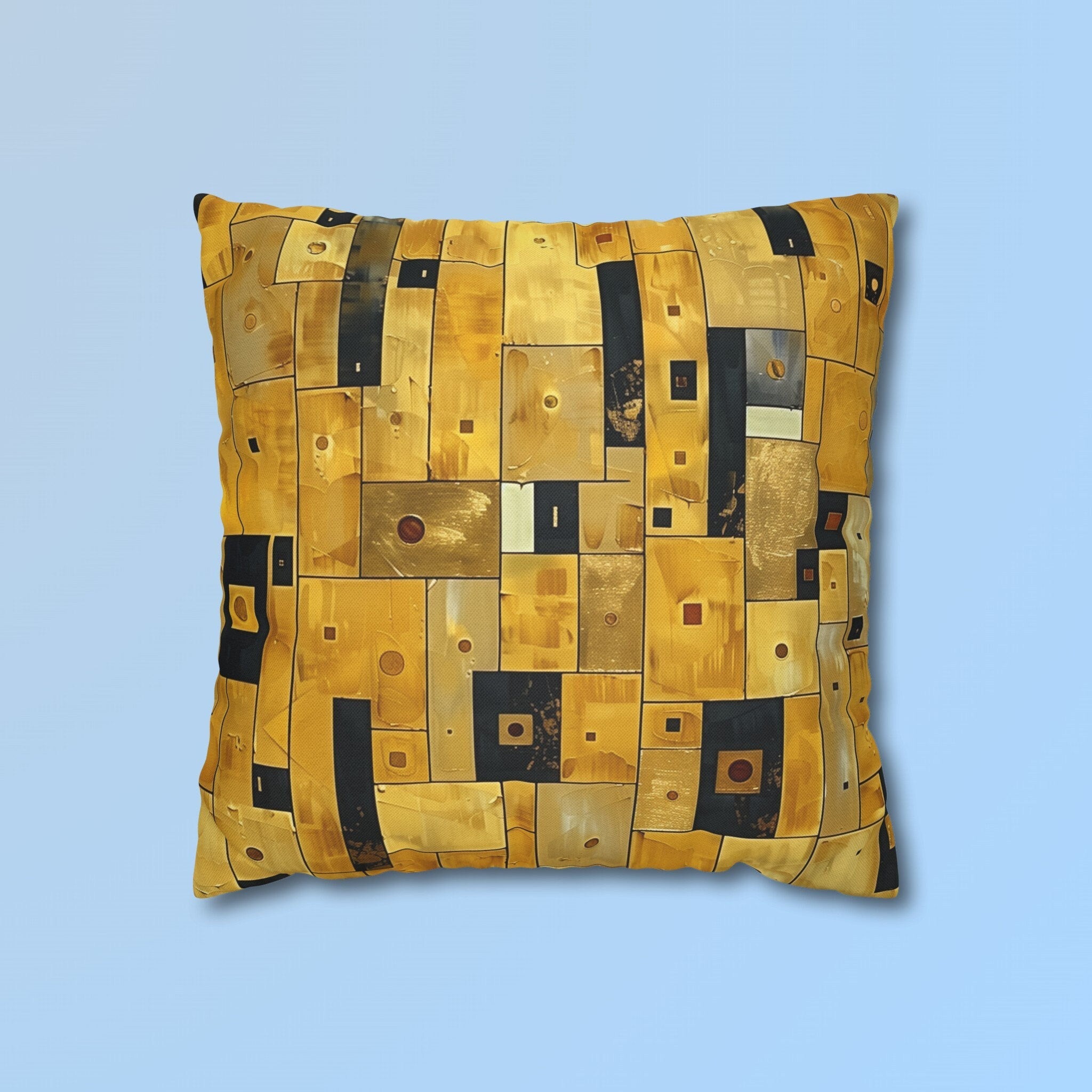 Cubism Pillow Cover: Gold Amber Mosaic, Modern Art Cushion