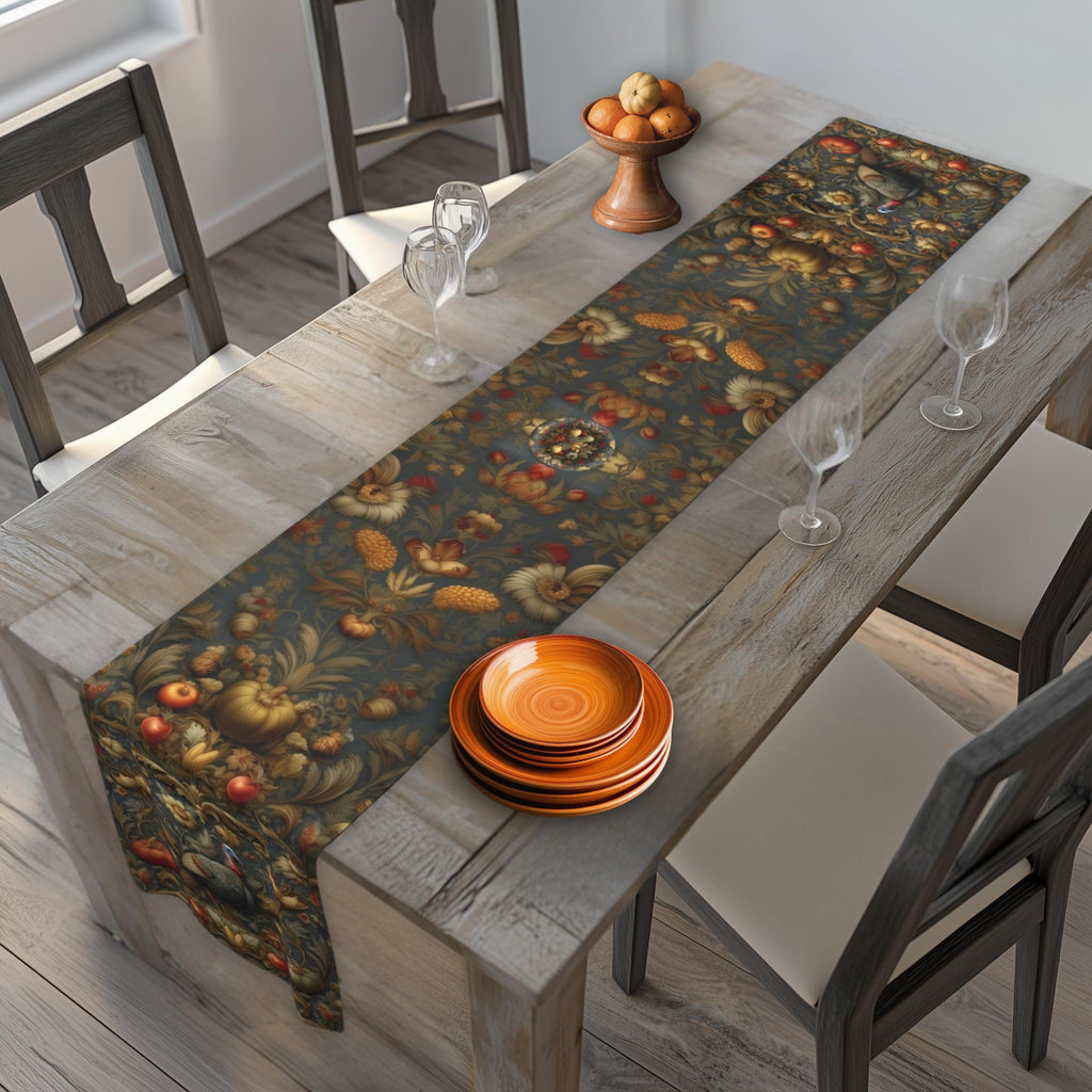 William Morris Autumn Harvest Table Runner: Turkey Tapestry, Rustic Fall Decor