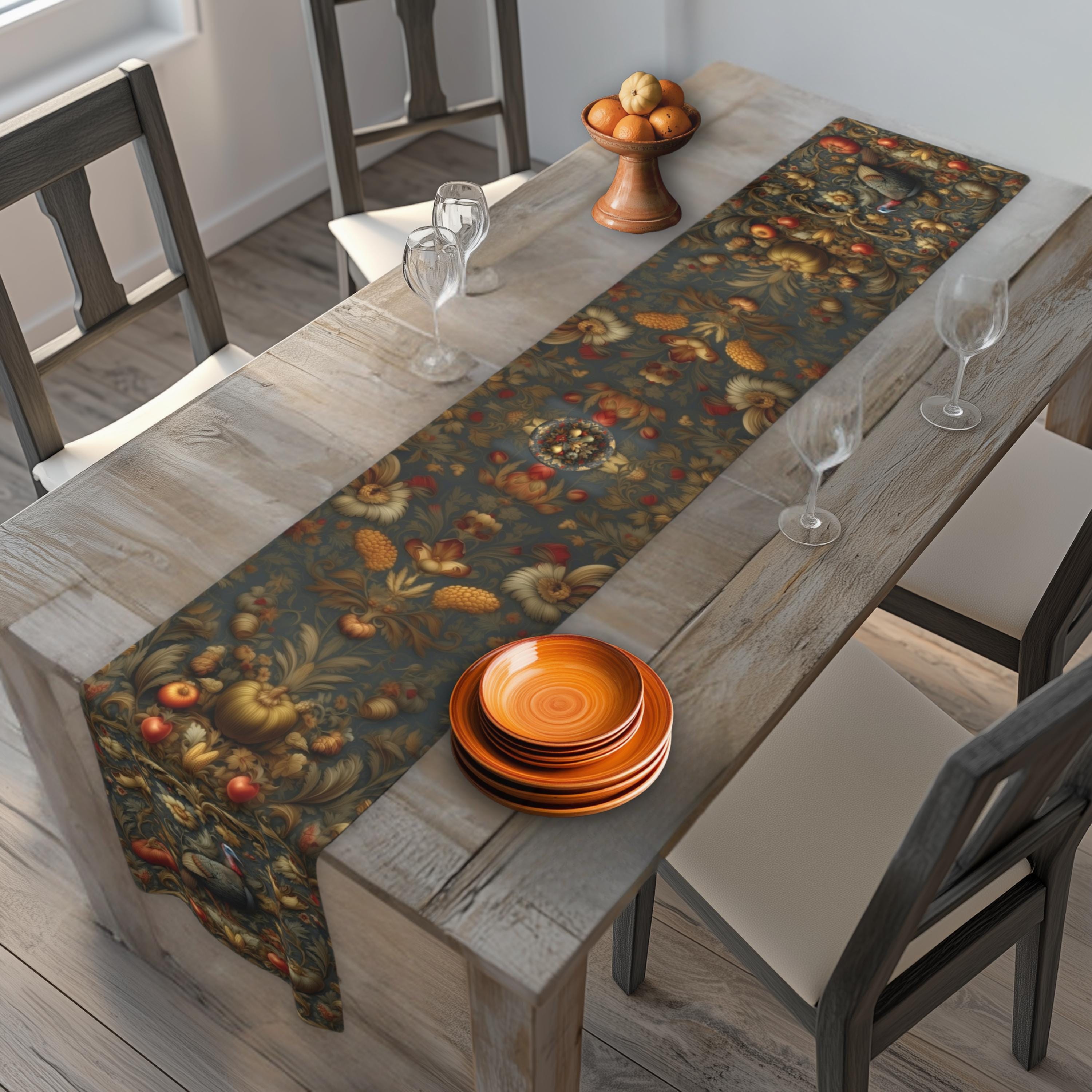William Morris Autumn Harvest Table Runner: Turkey Tapestry, Rustic Fall Decor