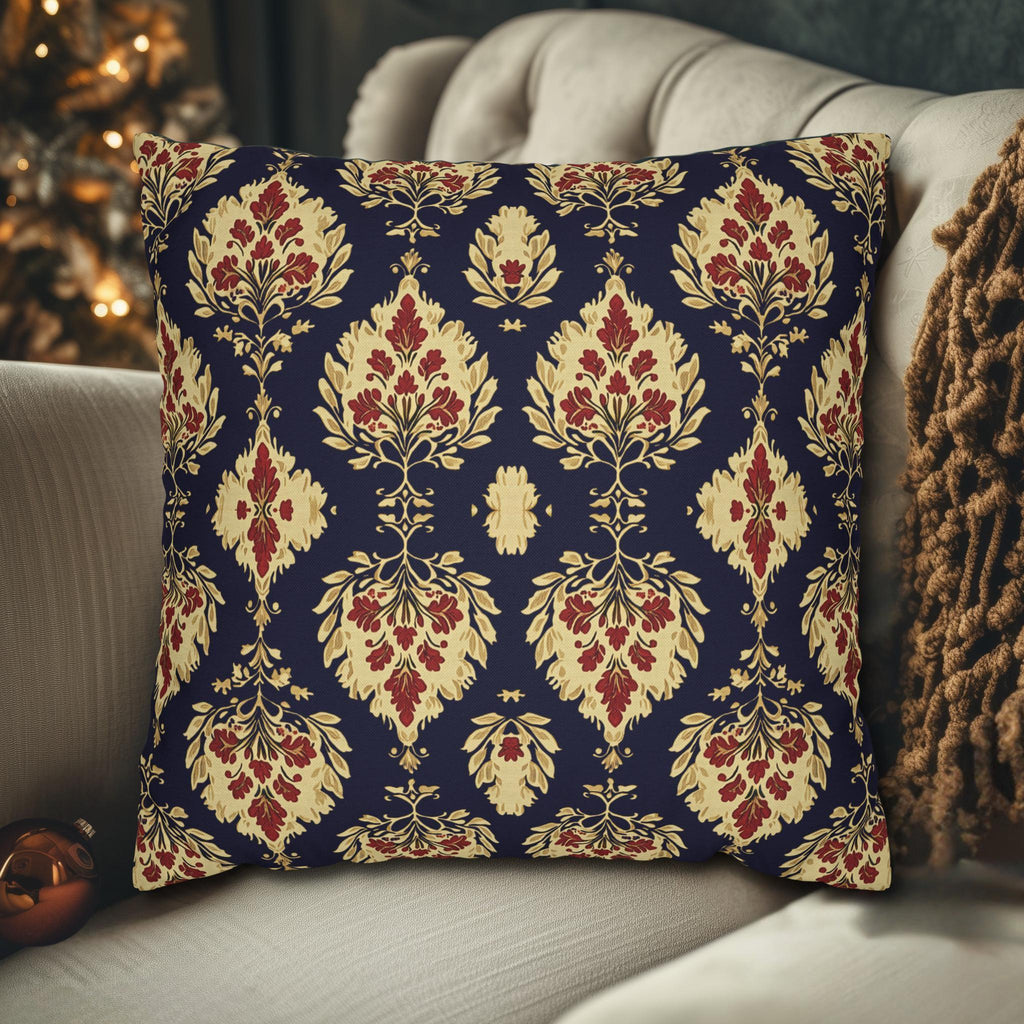 Elegant Ikat Pillow Cover: Navy Gold & Red Holiday and Year Round Decor