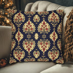 Elegant Ikat Pillow Cover: Navy Gold & Red Holiday and Year Round Decor