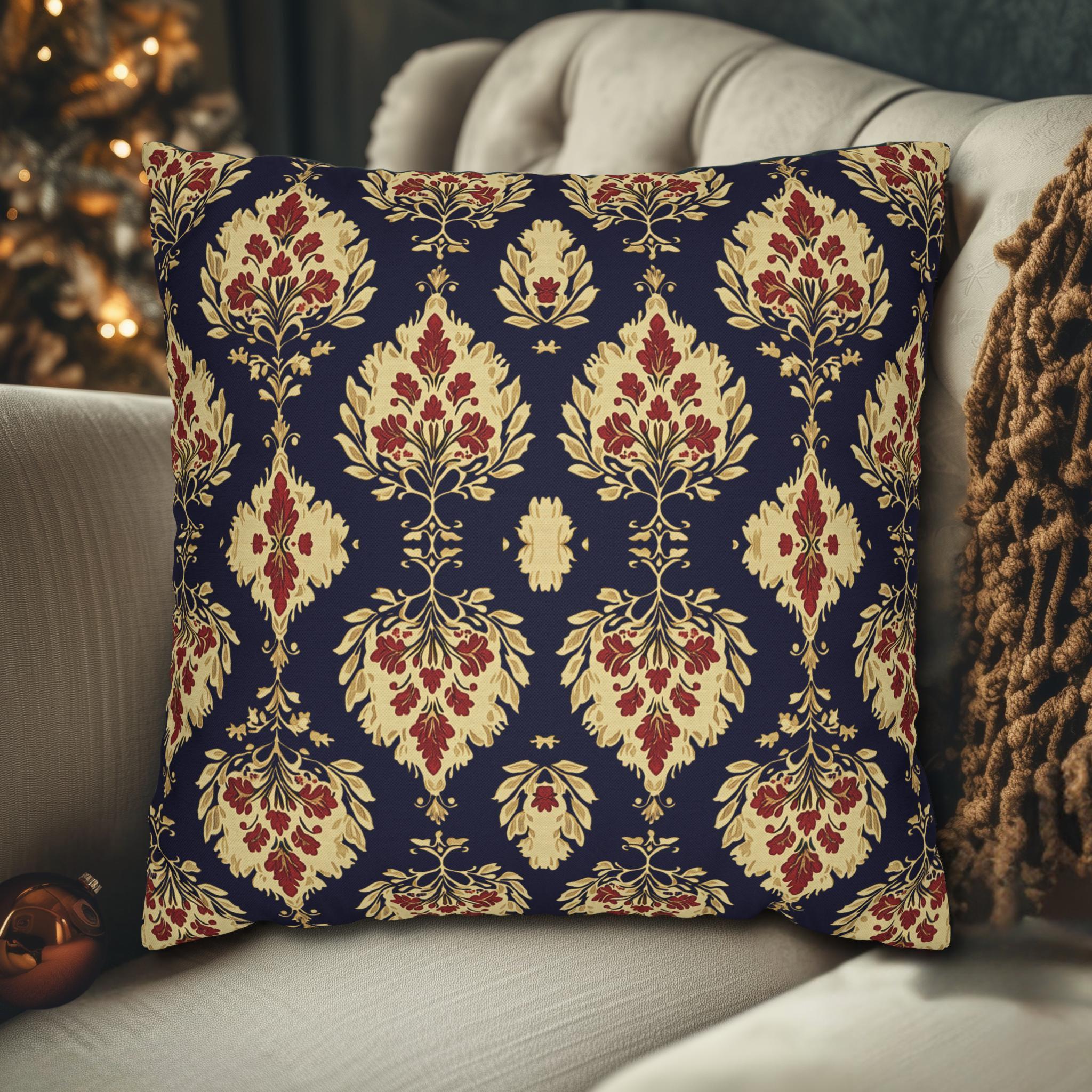 Elegant Ikat Pillow Cover: Navy Gold & Red Holiday and Year Round Decor