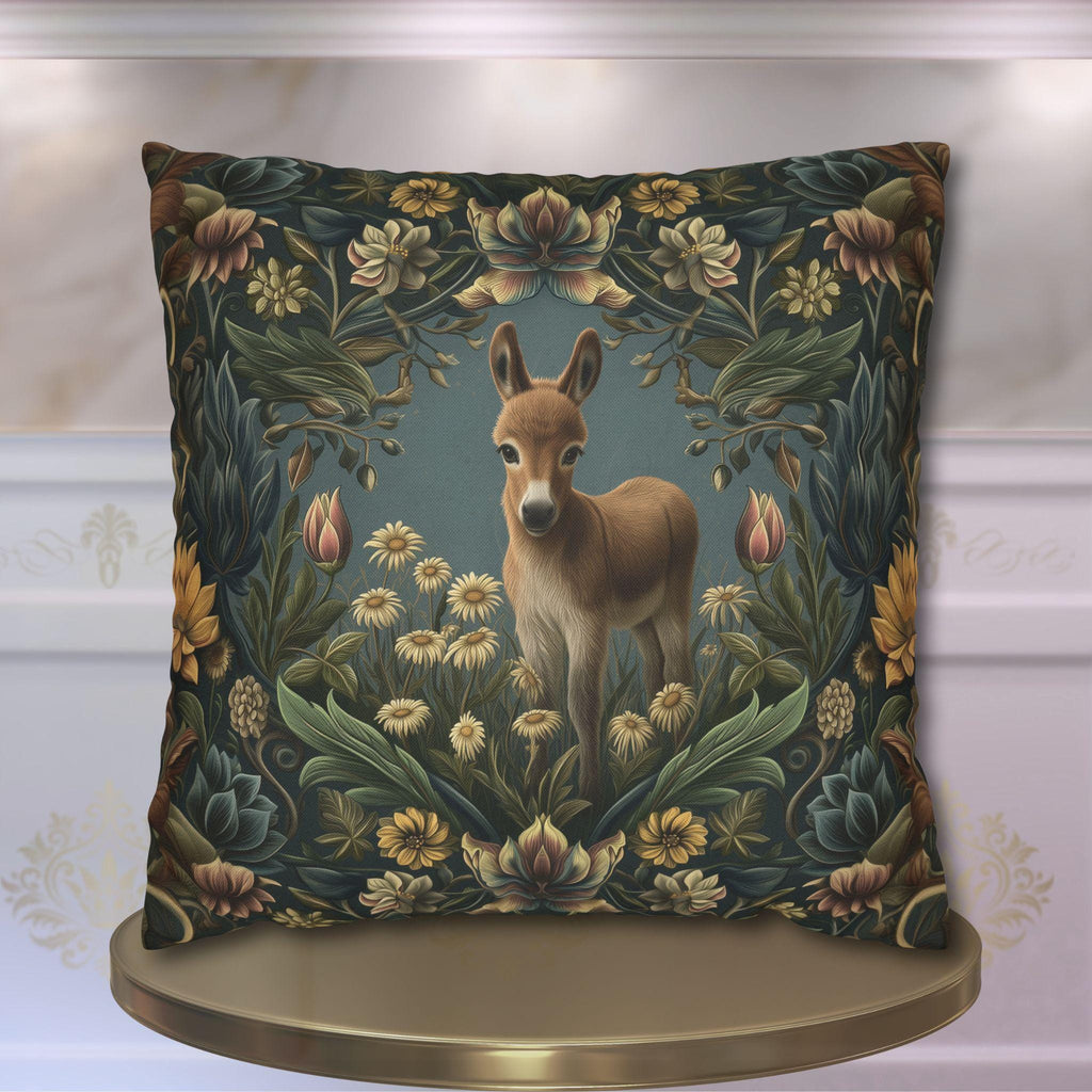 Donkey Pillow Cover:  William Morris Inspired Botanical Daisies Meadow
