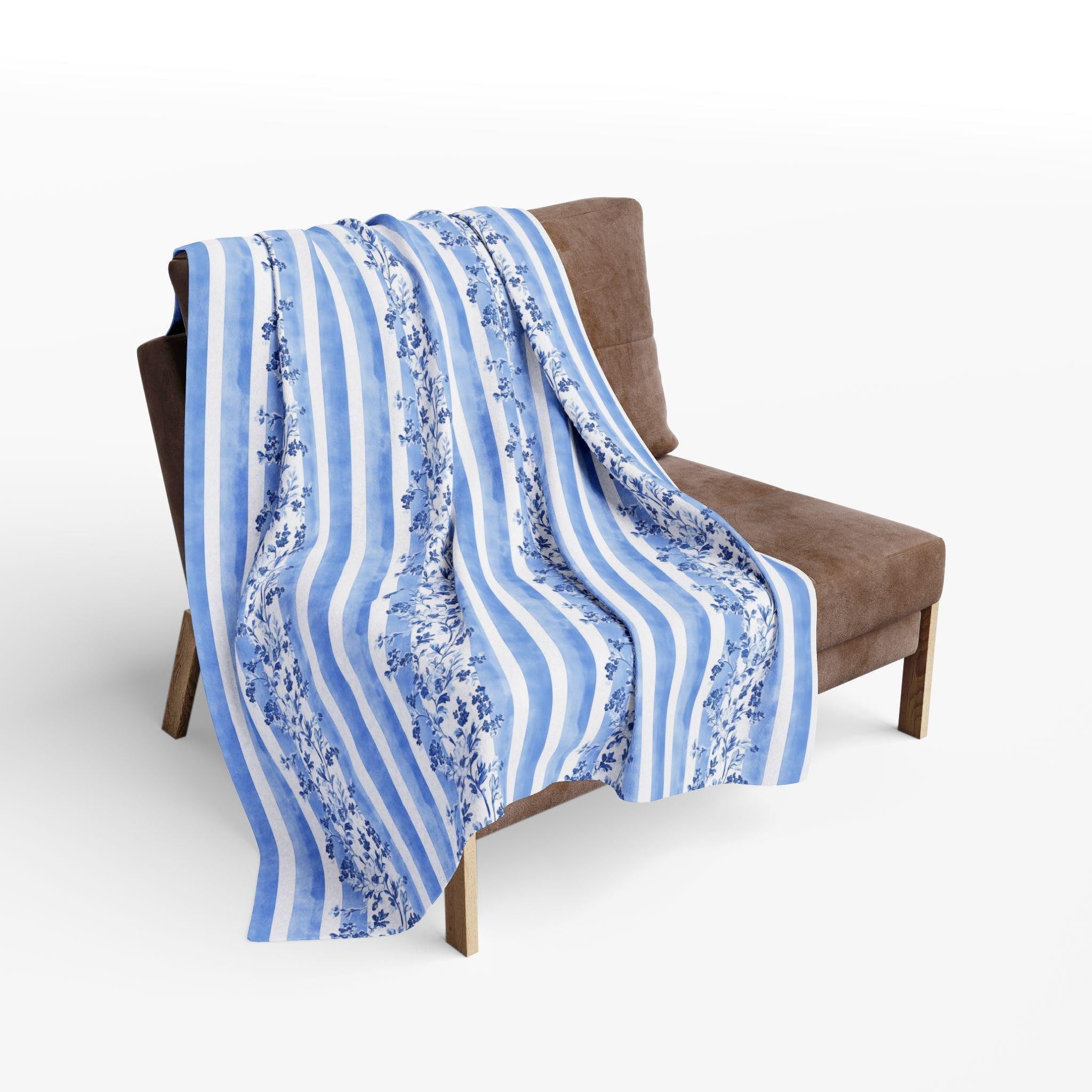 Fleece Throw Blanket: Blue and White Stripes (Reversible, Cozy Accent)