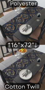 Royal Blue & Gold Damask Table Runner: Faux Brocade Holiday Accent