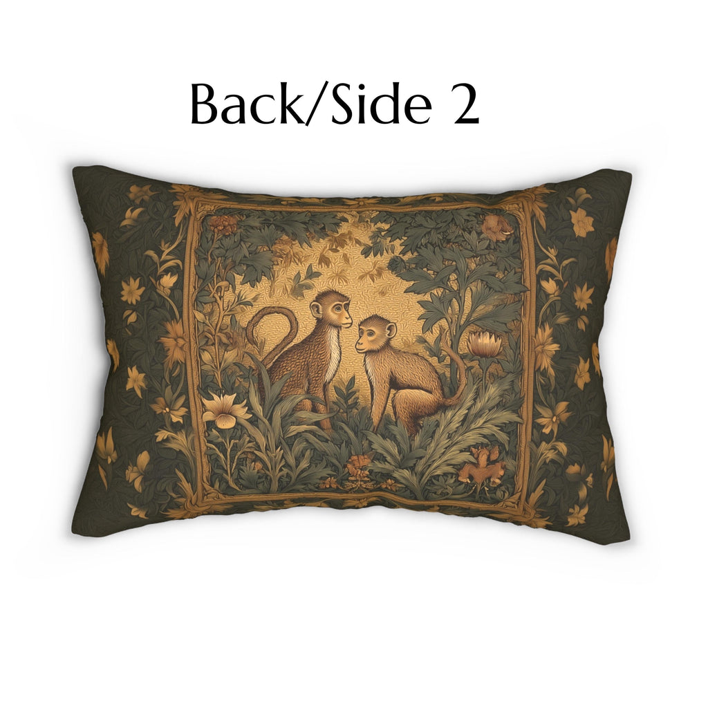 William Morris Style Lumbar Pillow:  Monkey Jungle Botanical Design