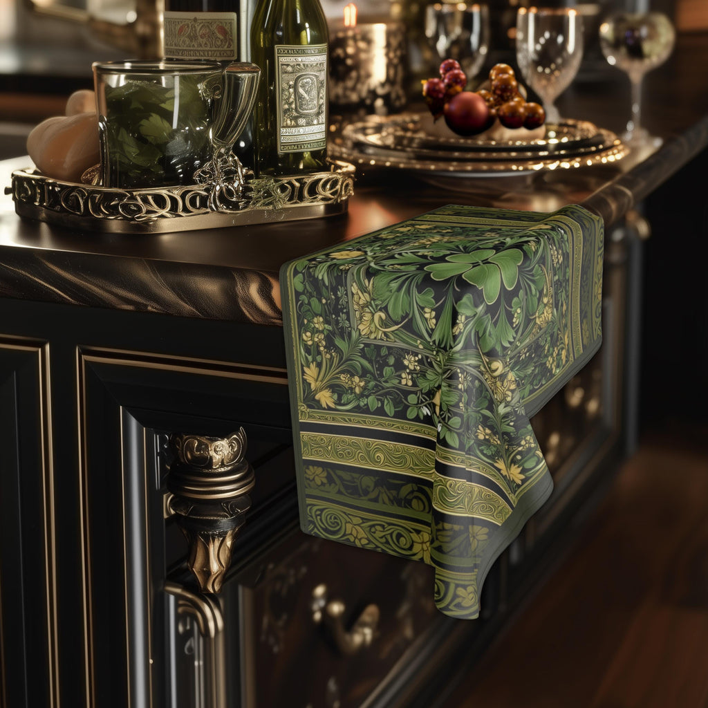 Celtic Clover Botanical Hand Towel: William Morris Inspired Green Tapestry for Bath or Kitchen