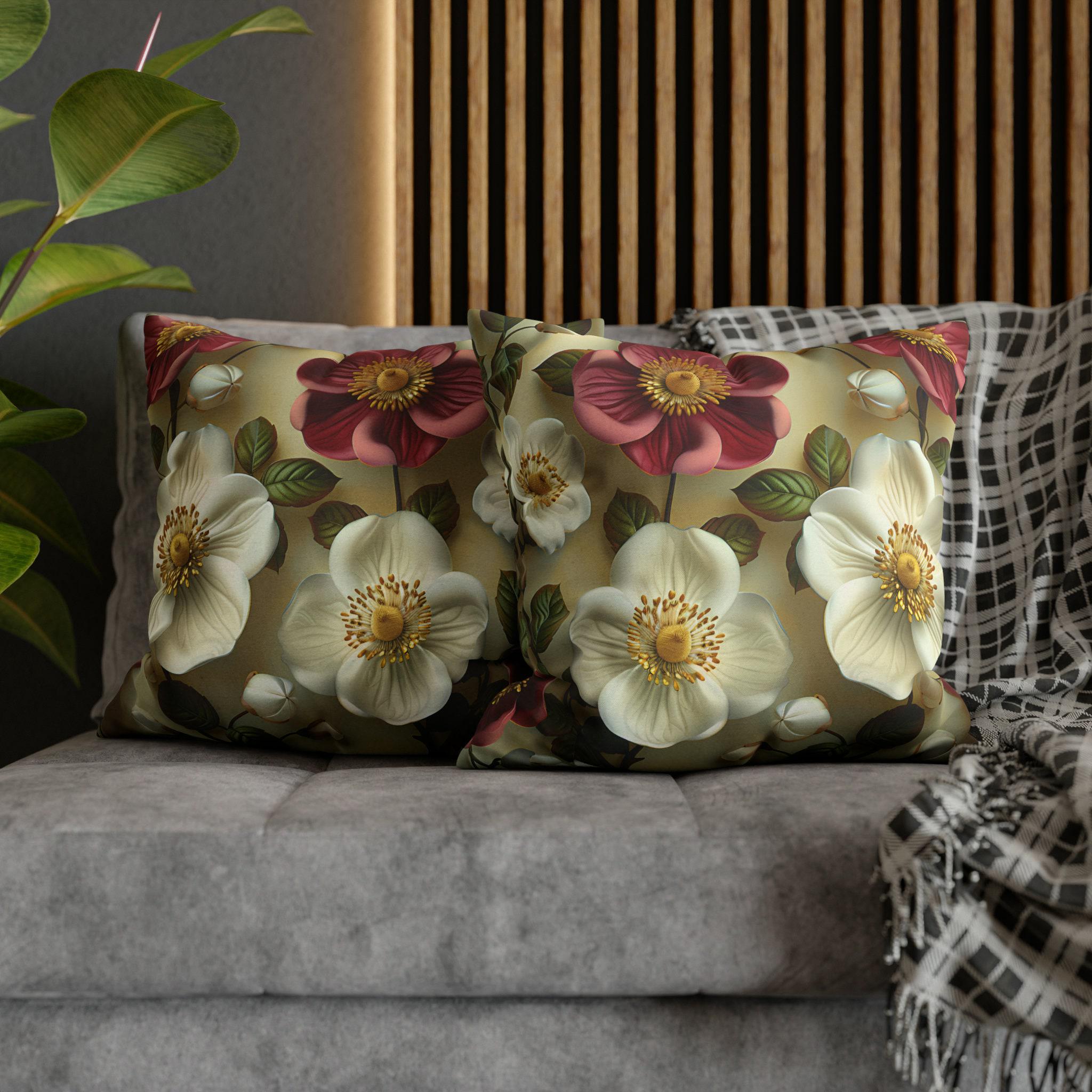 Magnolia Floral Pillow Cover: Cottagecore Home Decor Cushion