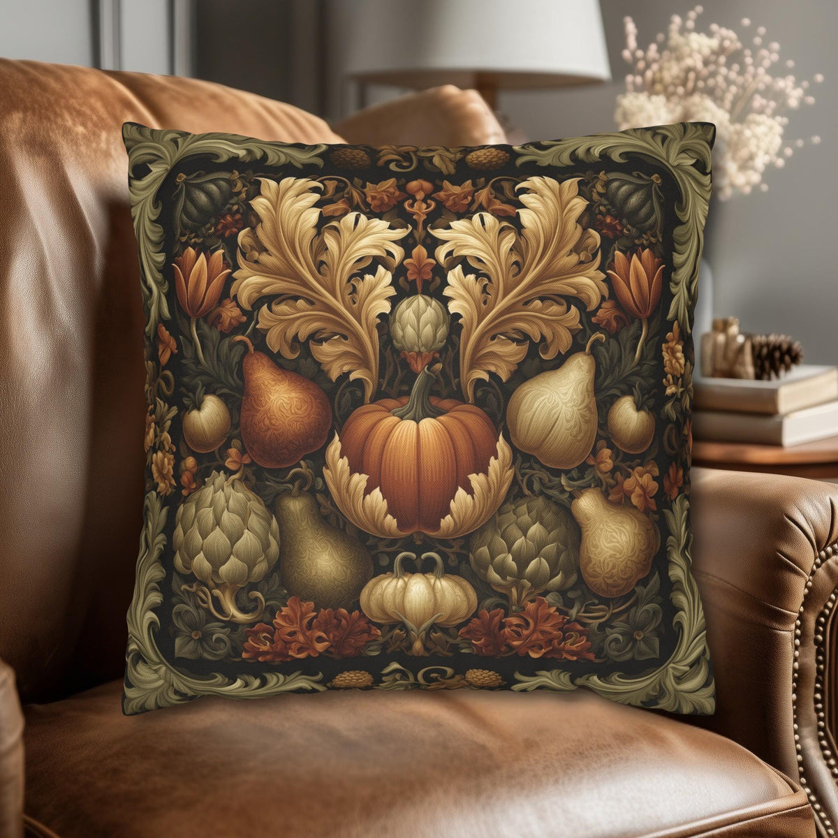 William Morris Inspired Pillow Cover: Vintage Style Autumn Harvest Tapestry