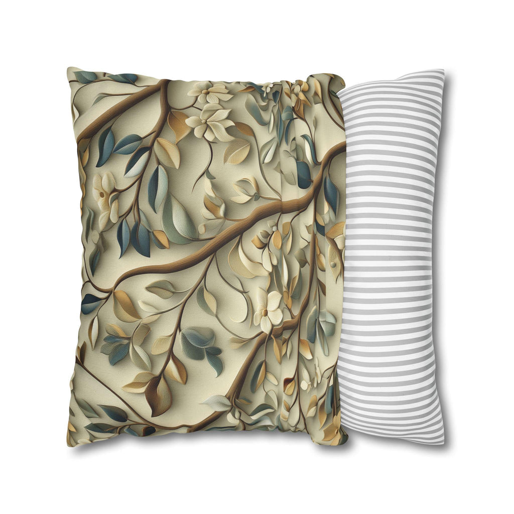 Elegant William Morris Inspired Botanical Pillow Cover - Floral Cushion in Green, Gold, and Beige