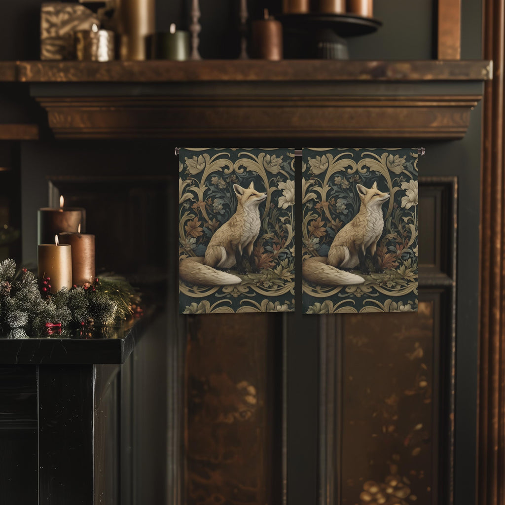 William Morris Fox Hand Towel: Dark Woodland Botanical Arts & Crafts Decor