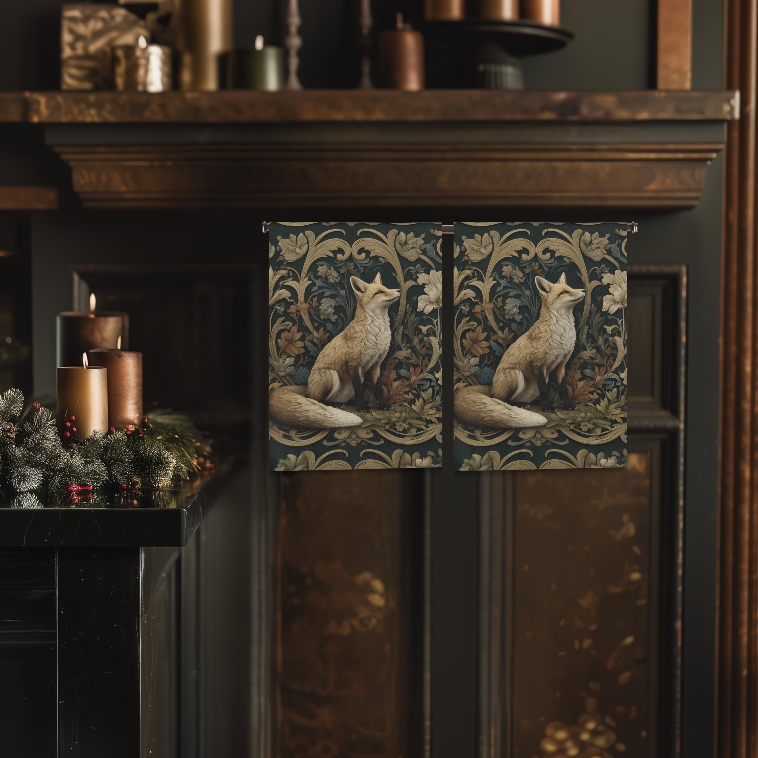 William Morris Fox Hand Towel: Dark Woodland Botanical Arts & Crafts Decor