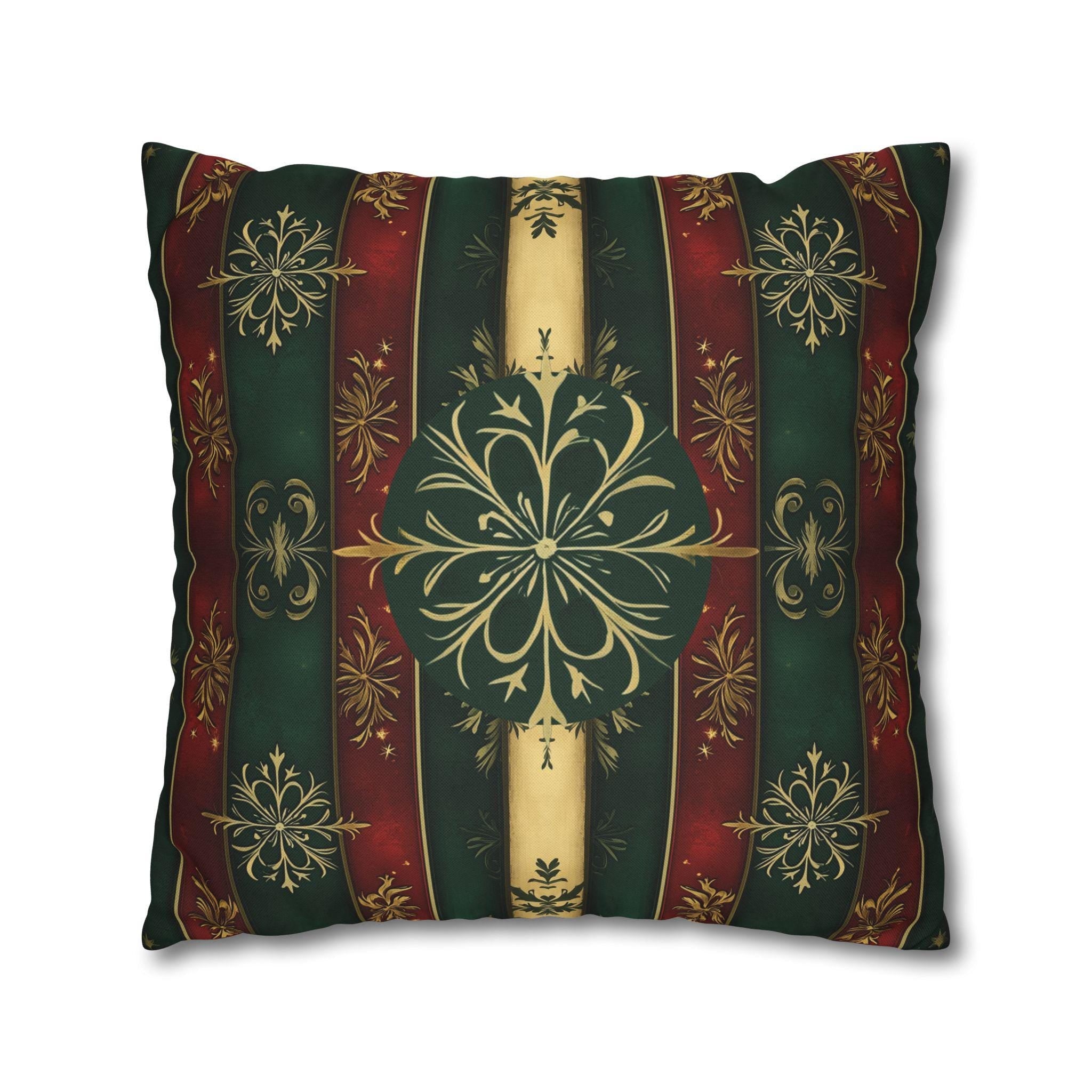 Snowflake Christmas Pillow Cover: Red Green Gold Elegant Home Accent