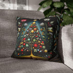 Jewel Tone Christmas Pillow Cover: Decorated Botanical Tree with Bright Ornaments and Florals