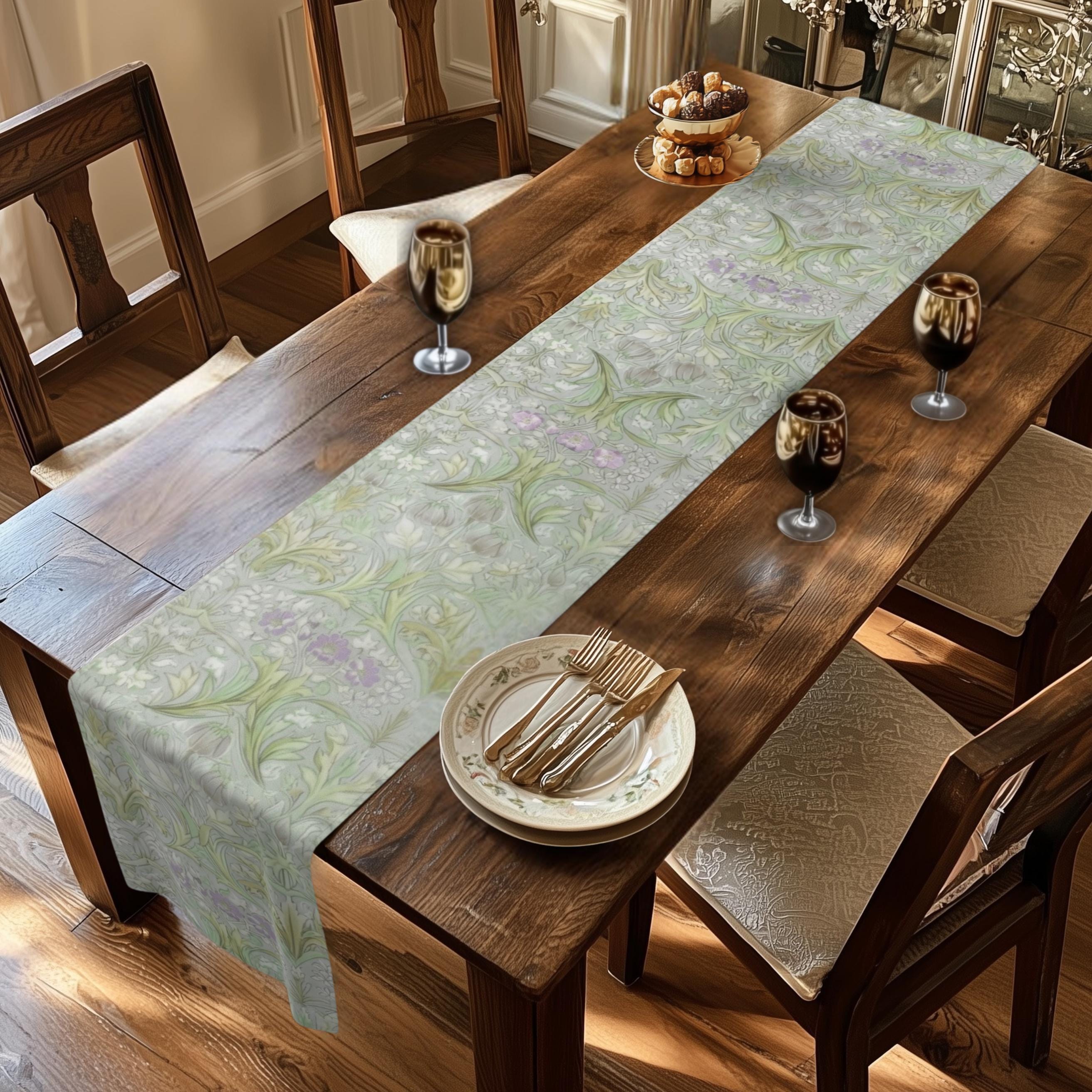 William Morris inspired Table Runner: Soft Sage Botanical with Muted Lavender