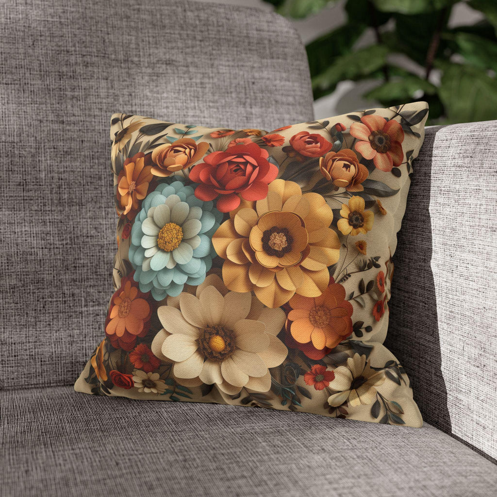 Autumn Floral Pillow Cover, Fall Flowers on Beige (14x14 to 20x20 inches)