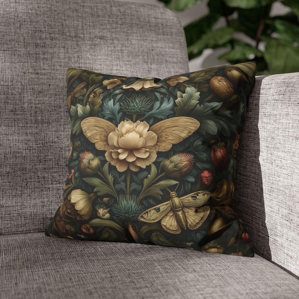 Midnight Morris Moody Pillow Cover: Arts and Crafts Moth Botanical Decor