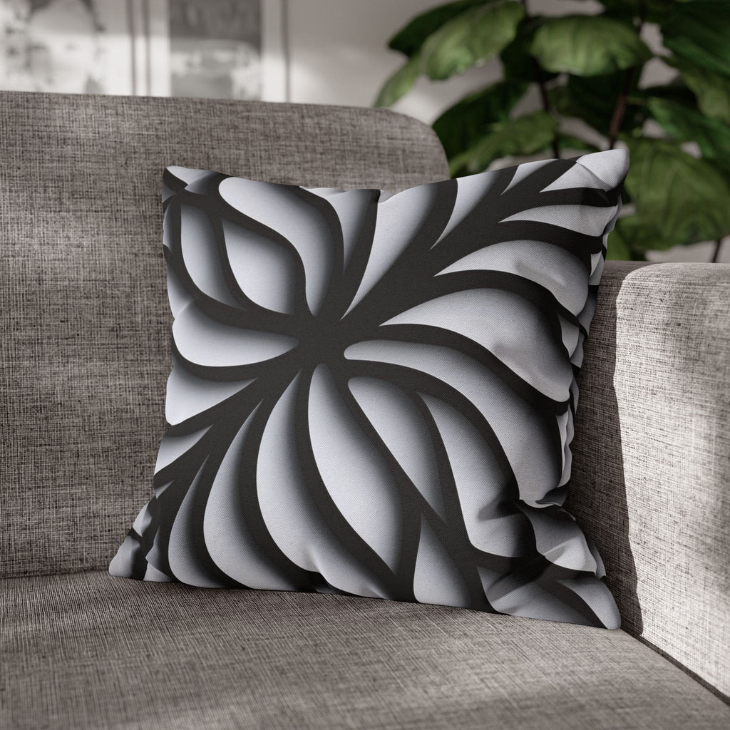 Abstract Floral Pillow Cover, Black and White Geometric Cushion